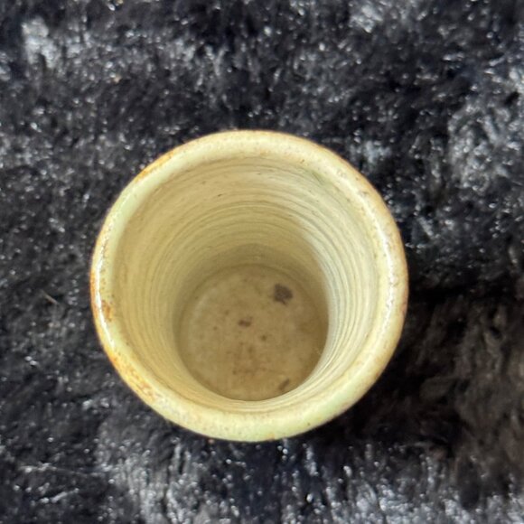 Pottery Ceramic Tumbler  Vase  Mini 4.5" Green & Brown Swirls Stamped Signed - Picture 2 of 6